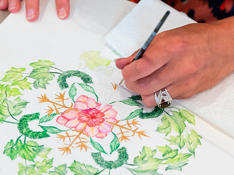 Live Botanical Mandala drawing inspired by Thyme Hotel, UK, a Pop Up curated by Vigour & Skills.