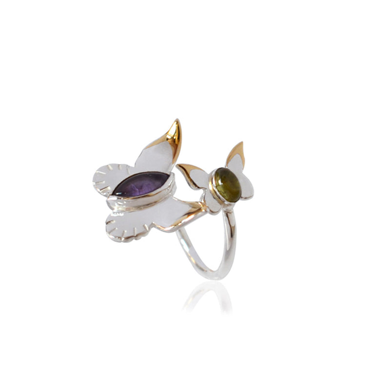 BUTTERFLY WRAP RING with AMETHYST and PERIDOT