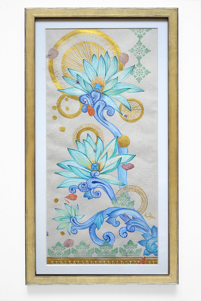 MYSTICAL WATER Bali -  Water lilies mixed media original art