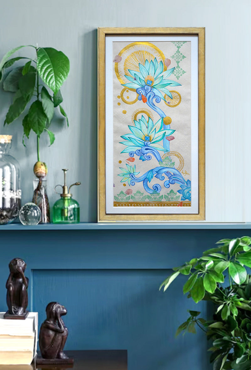 MYSTICAL WATER Bali -  Water lilies mixed media original art