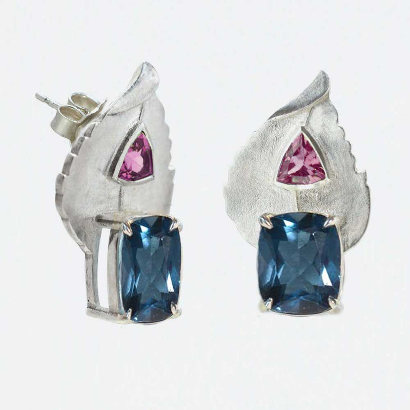 BANYU Leaf Earrings with Cushion Cut Gemstones - Victoria von Stein Design