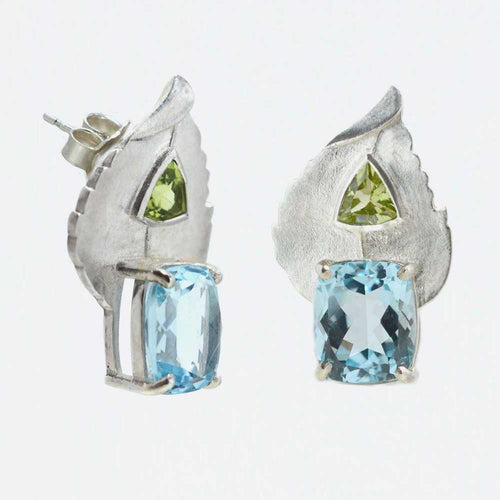 BANYU Leaf Earrings with Cushion Cut Gemstones - Victoria von Stein Design