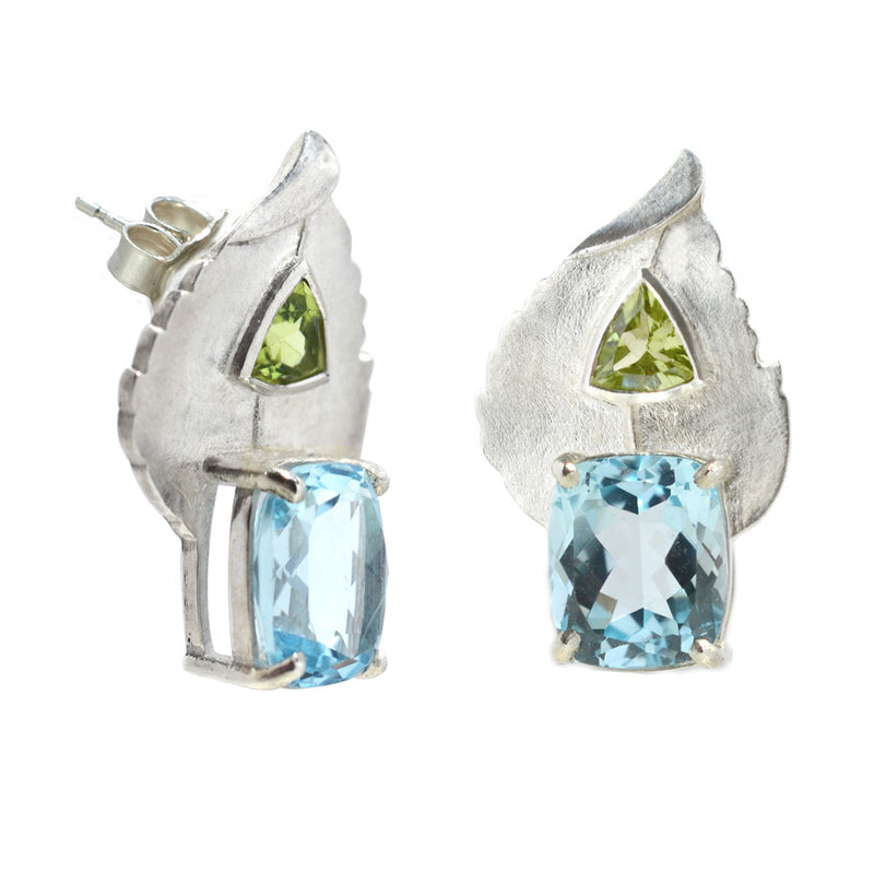 BANYU Leaf Earrings with Cushion Cut Gemstones - Victoria von Stein Design