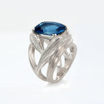 BANYU Handcarved Botanical Cocktail Ring with cushion-cut Topaz