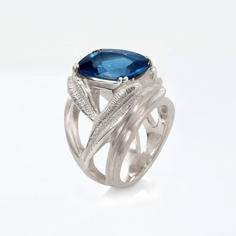 BANYU Handcarved Botanical Cocktail Ring with cushion-cut Topaz