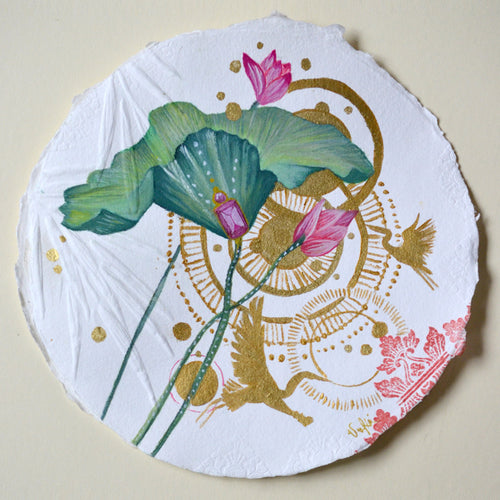 'RESILIENT BEAUTY'- Lotus Leaf mixed media - Victoria von Stein Design