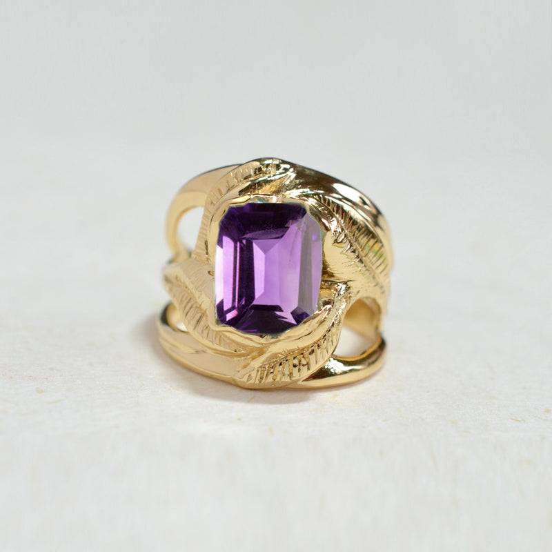 CAHYA Handcarved Botanical Cocktail Ring with Cushion Cut Gemstone - Victoria von Stein Design