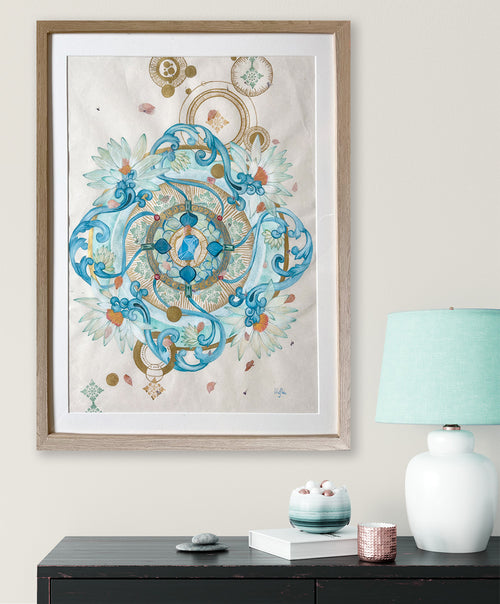 FLOW IN SERENITY - Botanical Mandala Bali - mixed-media original art - Victoria von Stein Design