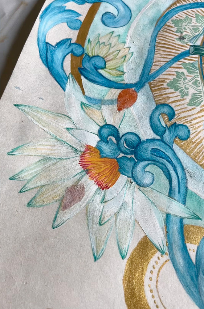 FLOW IN SERENITY - Botanical Mandala Bali - mixed-media original art - Victoria von Stein Design