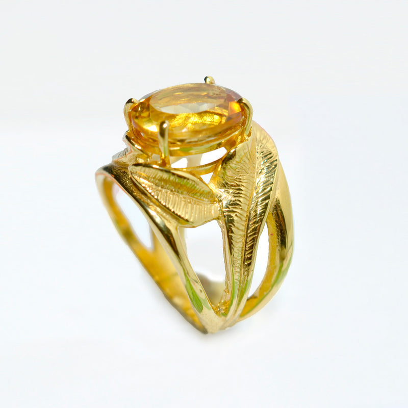 INDAH Handcarved Botanical Leaf Ring with a Gemstone - Victoria von Stein Design