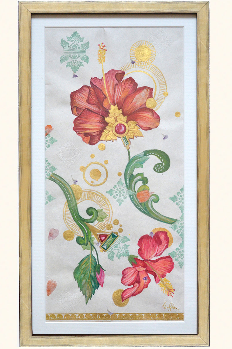 RISE IN PASSION Bali - Hibiscus mixed media original art - Victoria von Stein Design