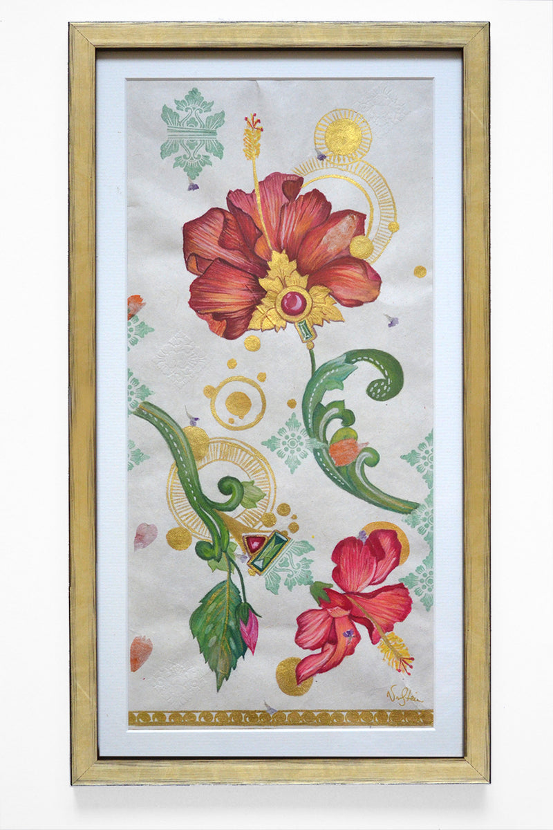 RISE IN PASSION Bali - Hibiscus mixed media original art - Victoria von Stein Design