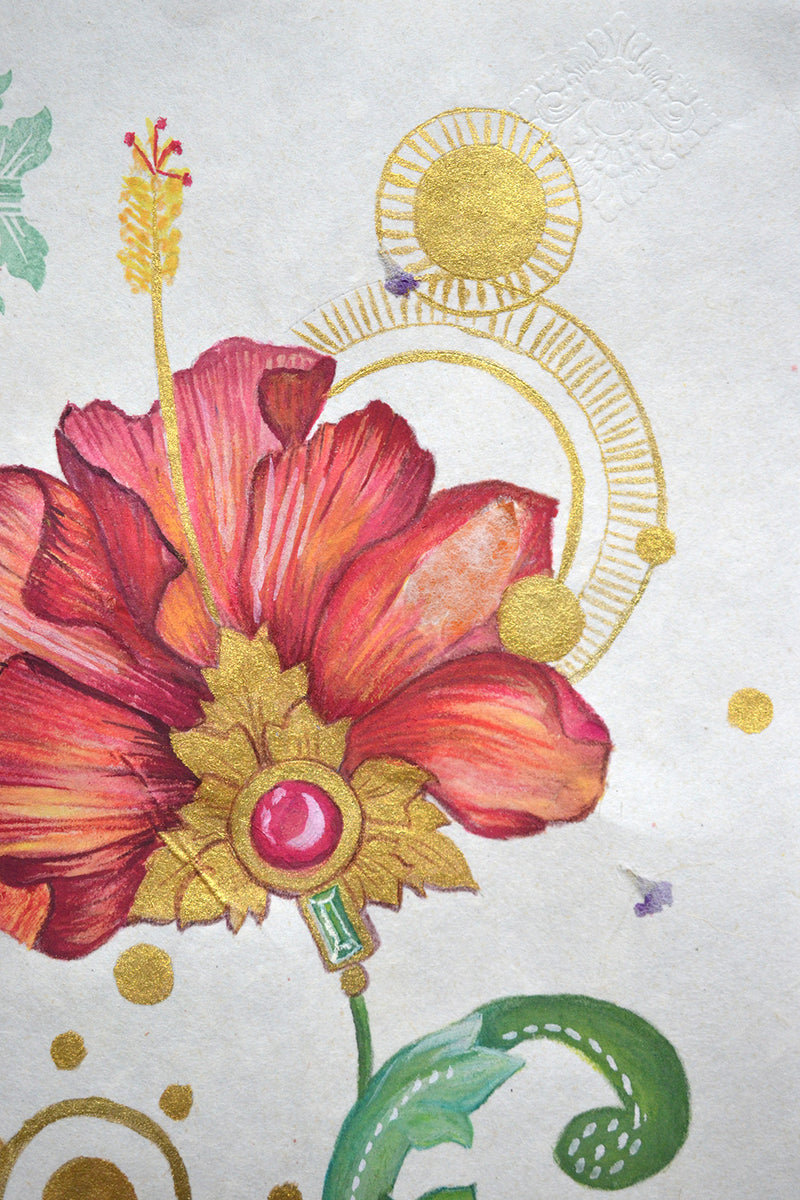 RISE IN PASSION Bali - Hibiscus mixed media original art - Victoria von Stein Design