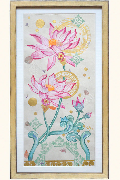 RISE IN RESILIENCE Bali - Lotus mixed media original art - Victoria von Stein Design