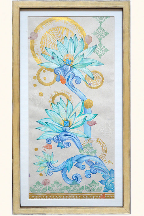 RISE IN SERENITY -  Water lilies mixed media original art - Victoria von Stein Design