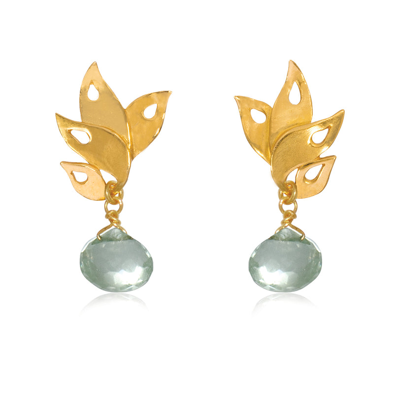 Alappuzha Tropical Leaf Drop Earrings with Stone - Victoria von Stein Design