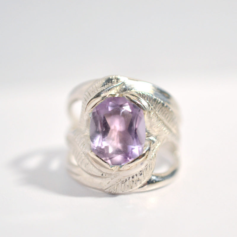 CAHYA Handcarved Botanical Cocktail Ring with Cushion Cut Gemstone - Victoria von Stein Design