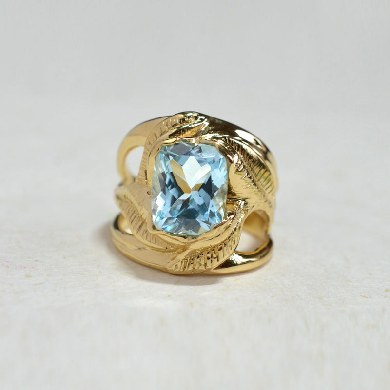 CAHYA Handcarved Botanical Cocktail Ring with Cushion Cut Gemstone - Victoria von Stein Design