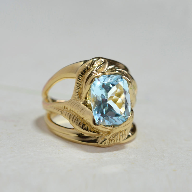 CAHYA Handcarved Botanical Cocktail Ring with Cushion Cut Gemstone - Victoria von Stein Design