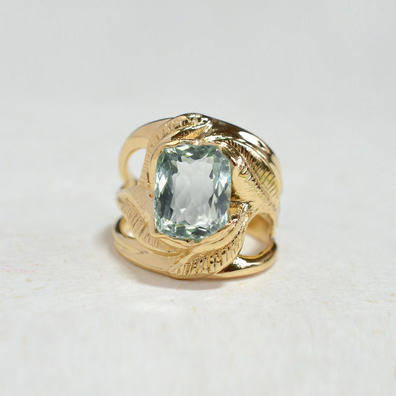CAHYA Handcarved Botanical Cocktail Ring with Cushion Cut Gemstone - Victoria von Stein Design