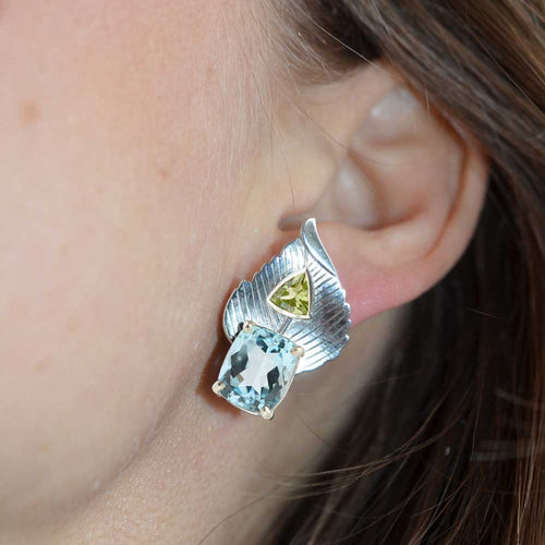 BANYU Leaf Earrings with Cushion Cut Gemstones - Victoria von Stein Design