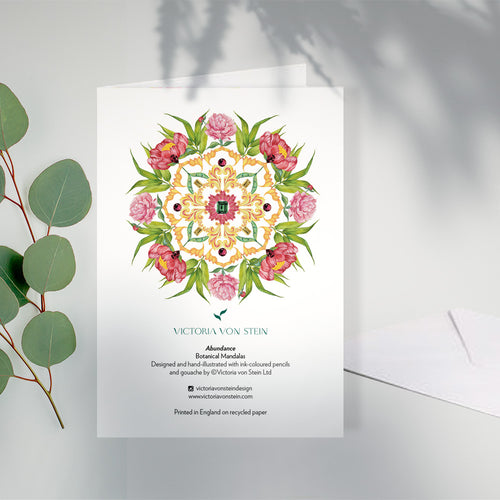 Botanical Mandala A6 Greeting Card Peonies - Abundance - Victoria von Stein Design