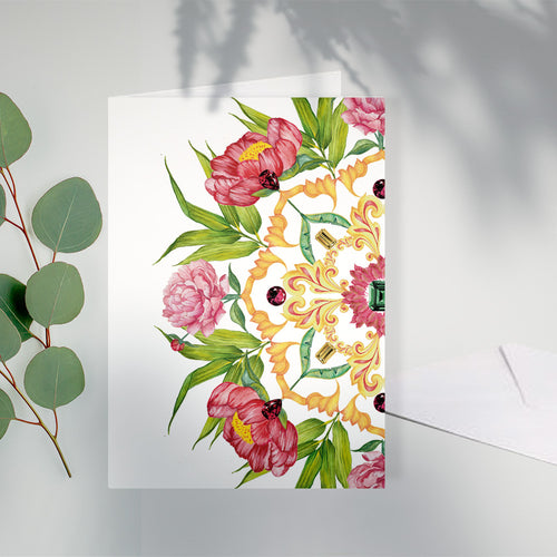 Botanical Mandala A6 Greeting Card Peonies - Abundance - Victoria von Stein Design