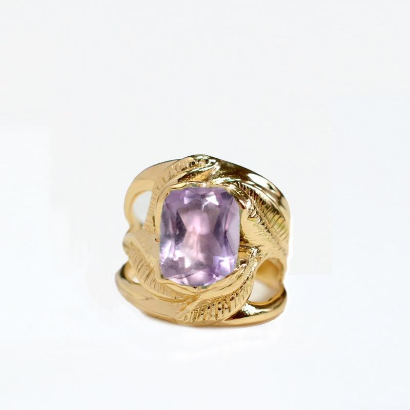 CAHYA Handcarved Botanical Cocktail Ring with Cushion Cut Gemstone - Victoria von Stein Design