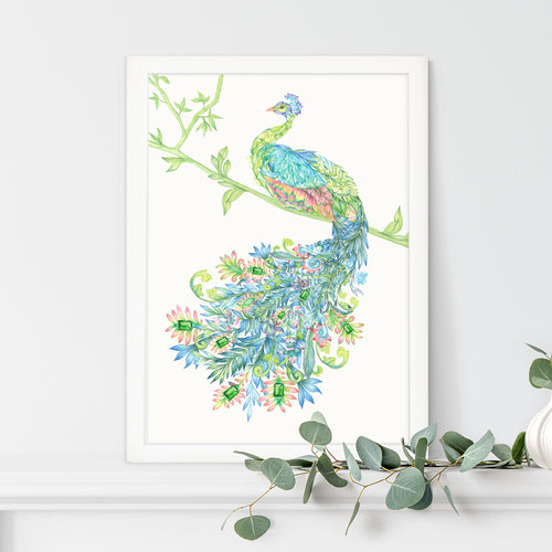 COLOURFUL EXOTIC PEACOCK Gyclée Art Print Limited Edition - Victoria von Stein Design