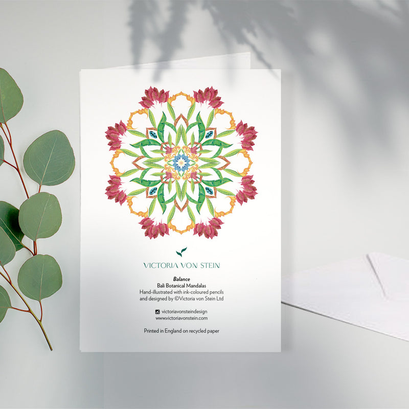 Botanical Mandala A6 Blank Greeting Cards - Bali - Pack of 8 - Victoria von Stein Design