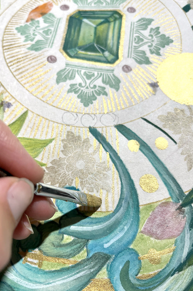 MYSTICAL RADIANCE - Botanical Mandala Bali - mixed-media original art - Victoria von Stein Design