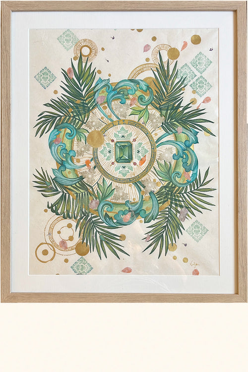 MYSTICAL RADIANCE - Botanical Mandala Bali - mixed-media original art - Victoria von Stein Design