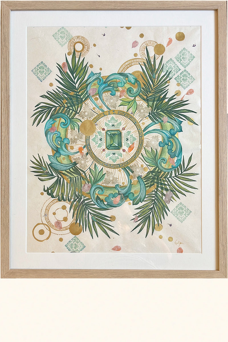 MYSTICAL RADIANCE - Botanical Mandala Bali - mixed-media original art - Victoria von Stein Design