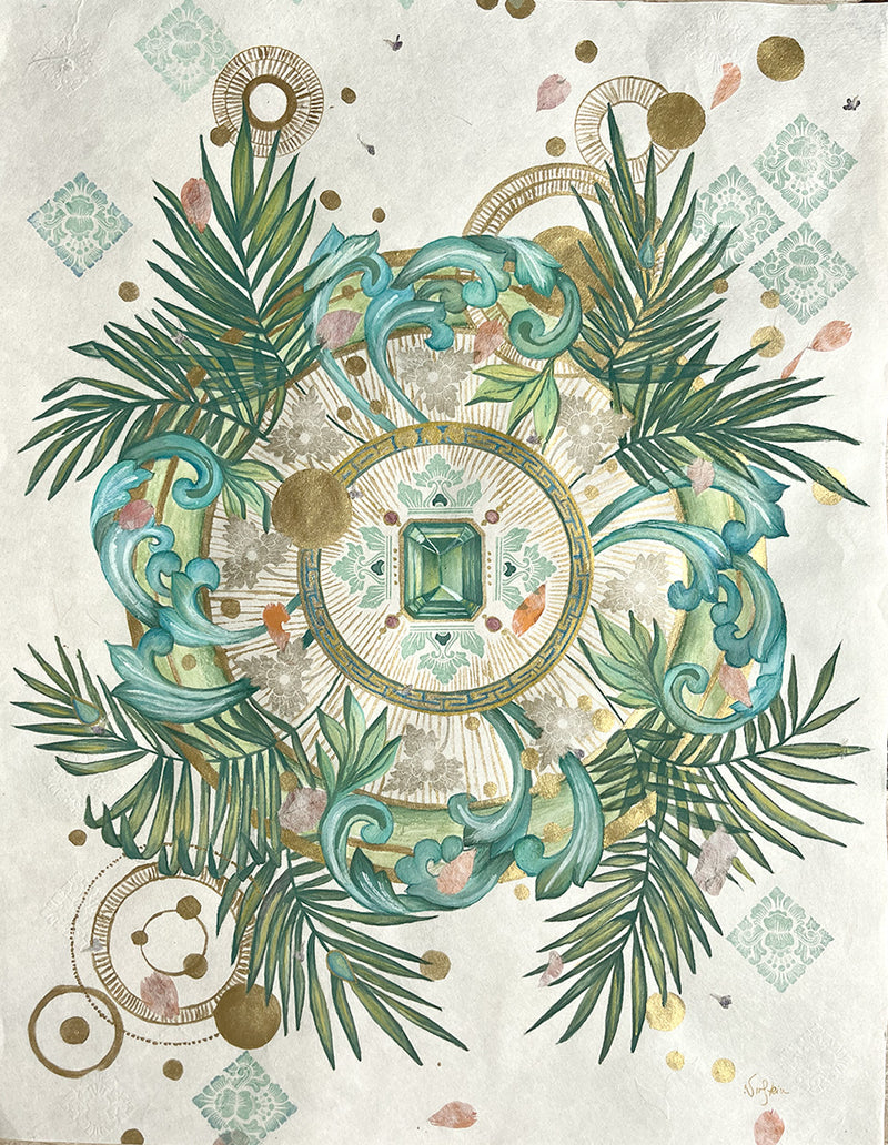 MYSTICAL RADIANCE - Botanical Mandala Bali - mixed-media original art - Victoria von Stein Design