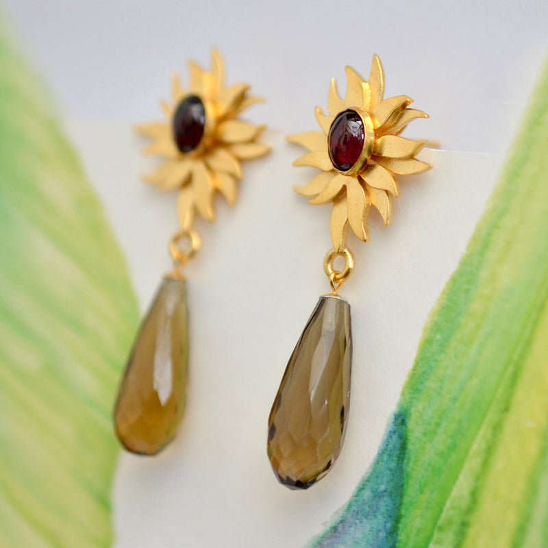 Abahti Sun Drop Earrings with Smokey Quartz - Victoria von Stein