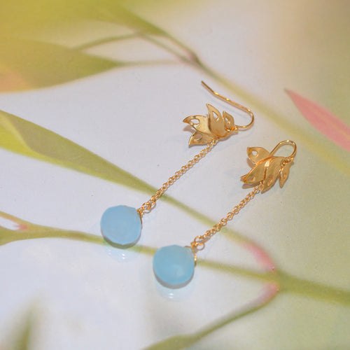 Alappuzha Tropical Leaf Long Earrings - Chalcedony- Victoria von Stein