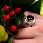 INDAH Handcarved Botanical Leaf Ring with a Gemstone - Victoria von Stein Design