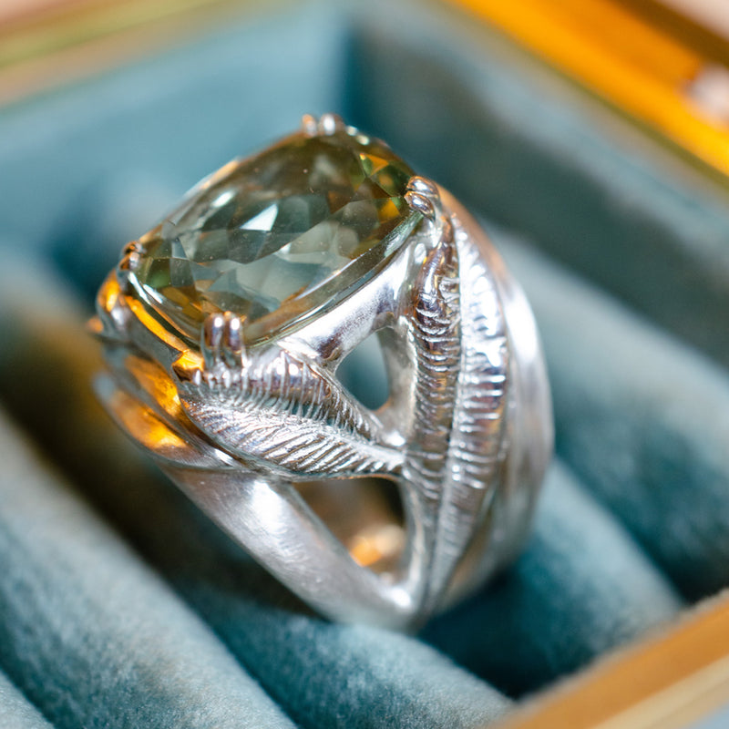 BANYU Handcarved Botanical Cocktail Ring with Topaz