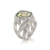 BANYU Handcarved Botanical Cocktail Ring with cushion-cut Green Amethyst