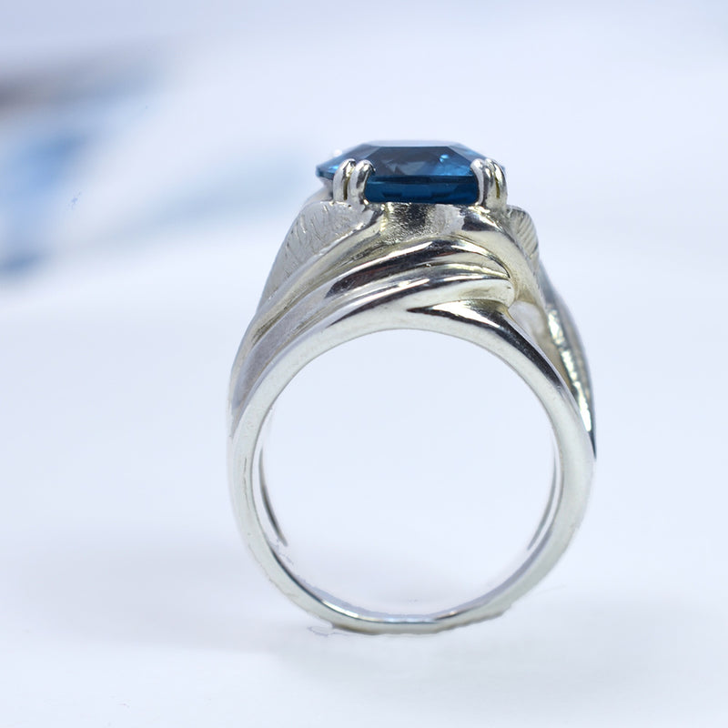 BANYU Handcarved Botanical Cocktail Ring with cushion-cut Topaz