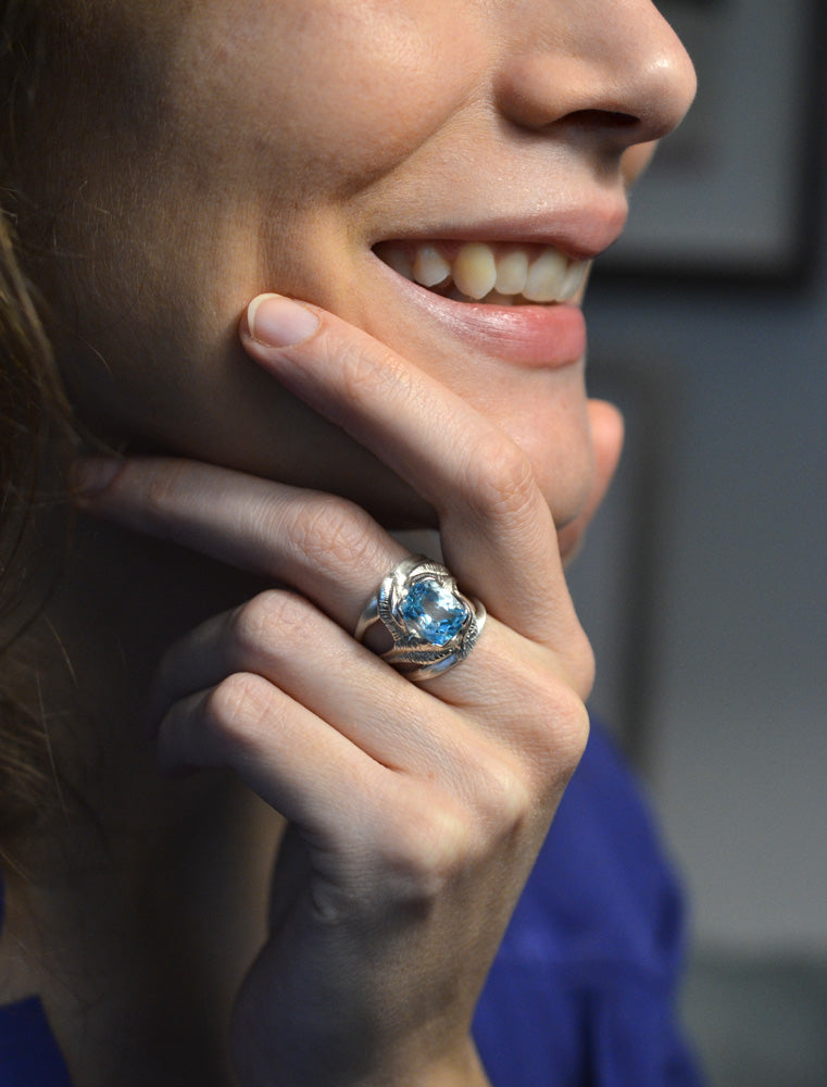 CAHYA Handcarved Botanical Cocktail Ring with Gemstone - Victoria von Stein Design