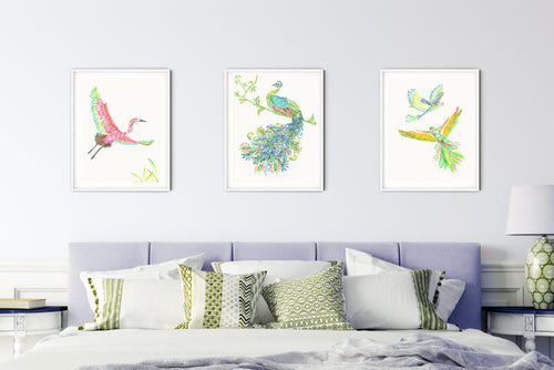 PEACOCK ART PRINT - colourful exotic birds illustration limited edition - Victoria von Stein Design
