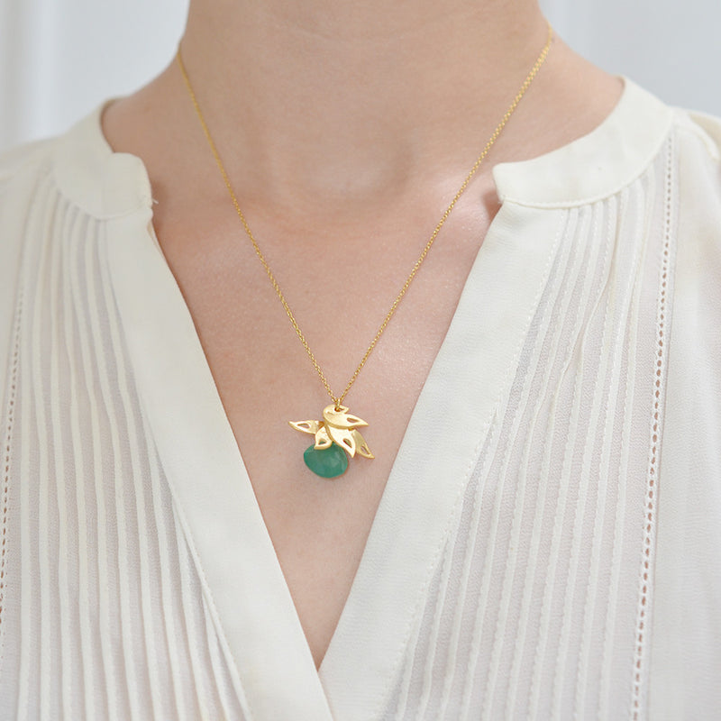 Lalita Tropical Leaf Pendant with Chalcedony - Victoria von Stein Ltd