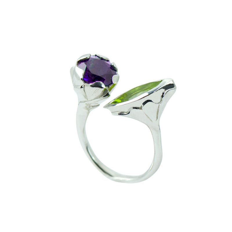 SARASWATI Lotus Handcarved Botanical Duo Ring with Gemstones - Victoria von Stein 