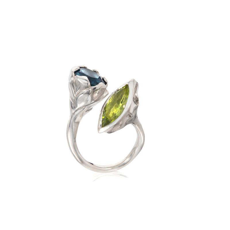 SARASWATI Handcarved Lotus Duo Ring with Gemstones - Victoria von Stein Design