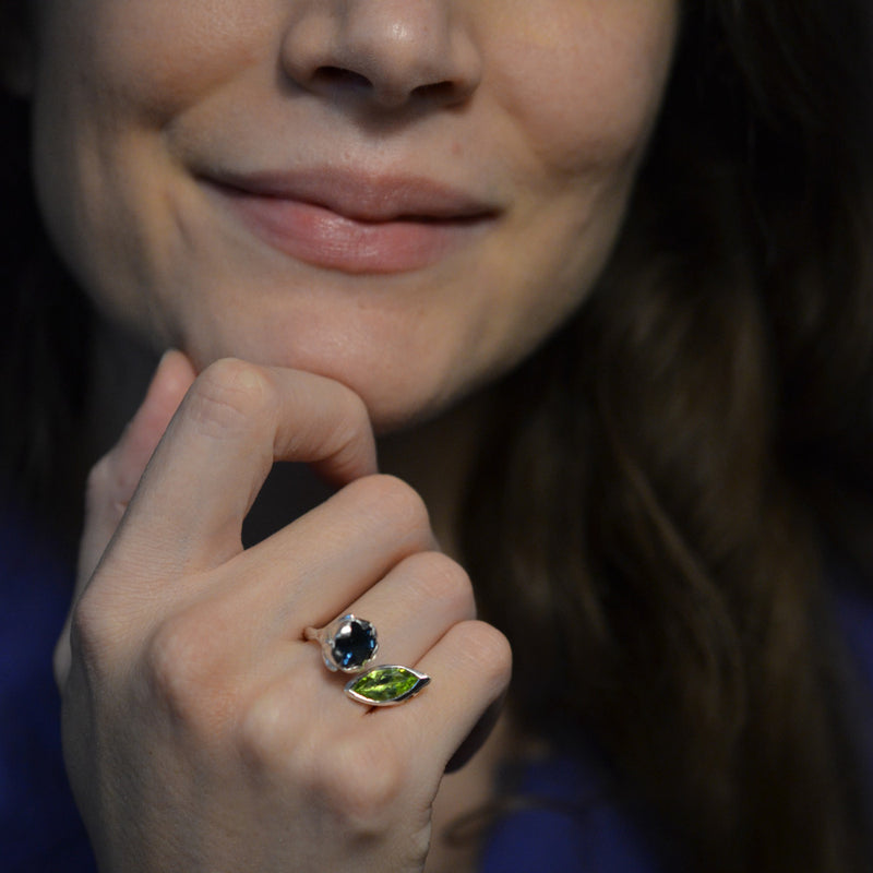 SARASWATI Handcarved Lotus Duo Ring with Gemstones - Victoria von Stein Design