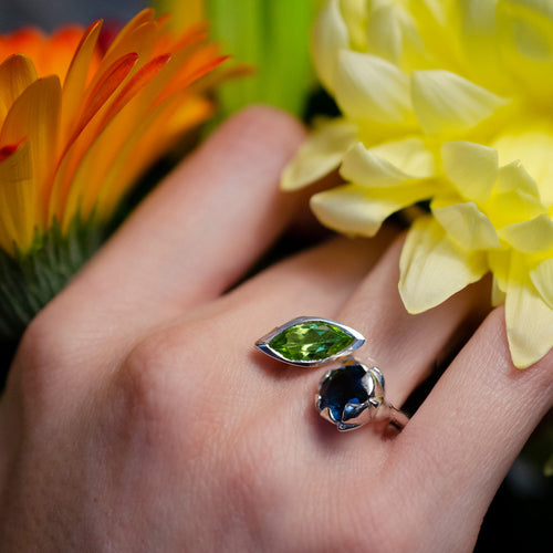 SARASWATI Handcarved Lotus Duo Ring with Gemstones - Victoria von Stein Design