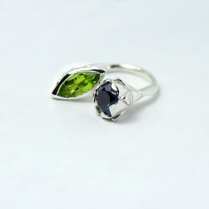 SARASWATI Lotus Handcarved Botanical Duo Ring with Gemstones - Victoria von Stein 