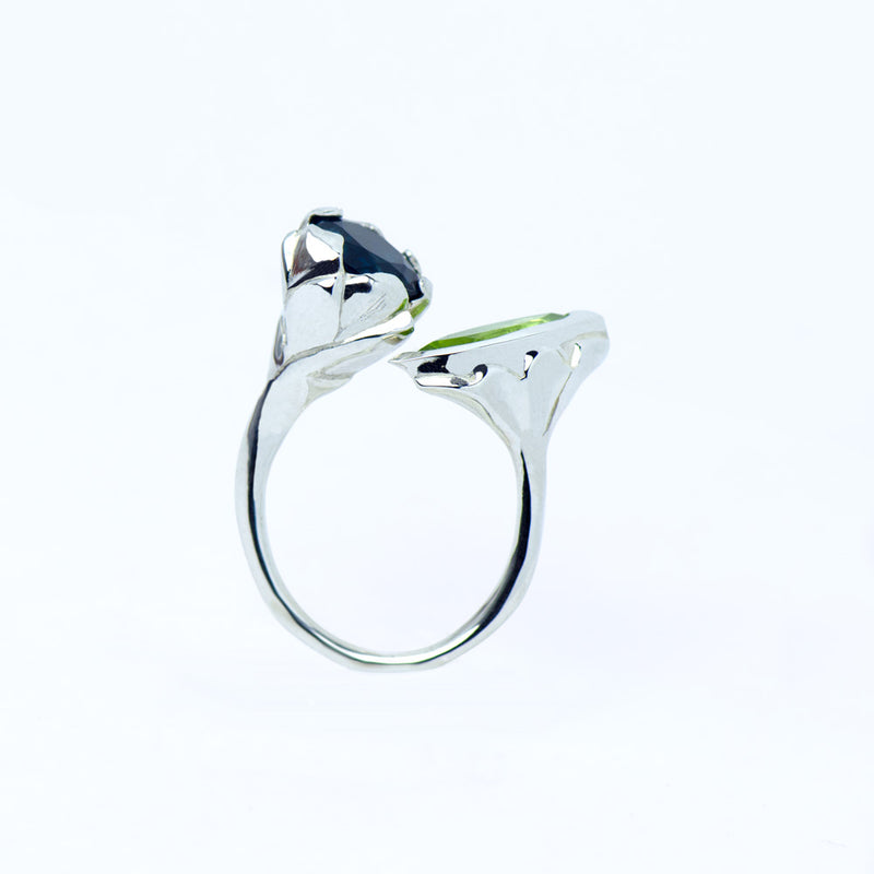 SARASWATI Lotus Handcarved Botanical Duo Ring with Gemstones - Victoria von Stein 