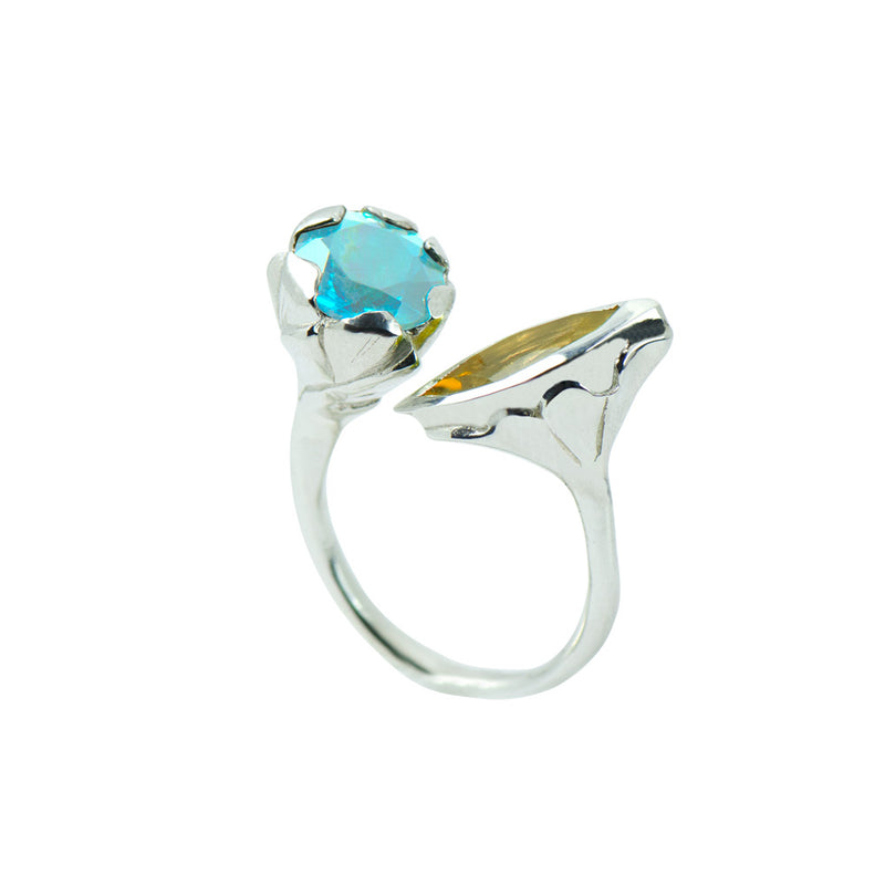 SARASWATI Handcarved Lotus Duo Ring with Gemstones - Victoria von Stein Design